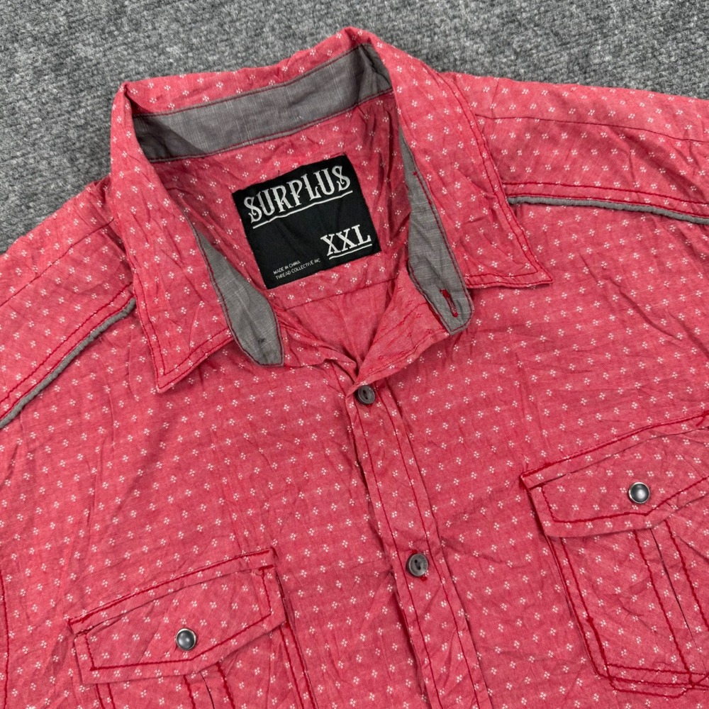 Surplus Button Down Shirt XXL Red Diamond Print Short Sleeve Snap Pocket Men's